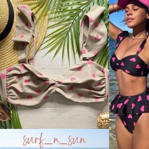 Beach Riot Poppy Valentine’s Day Hearts Ruffle Bralette Bikini Top